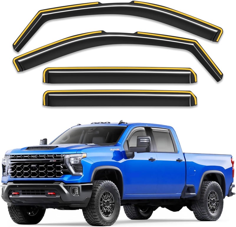 Breejoy in-Channel Window Rain Guards Fit for for Truck Chevy Silverado/GMC Sierra 2500HD 3500HD 2020-2026 Crew Cab, Window Deflector Extra Durable Visors Vent Visors Vent Shades Car Accessories - Image 1